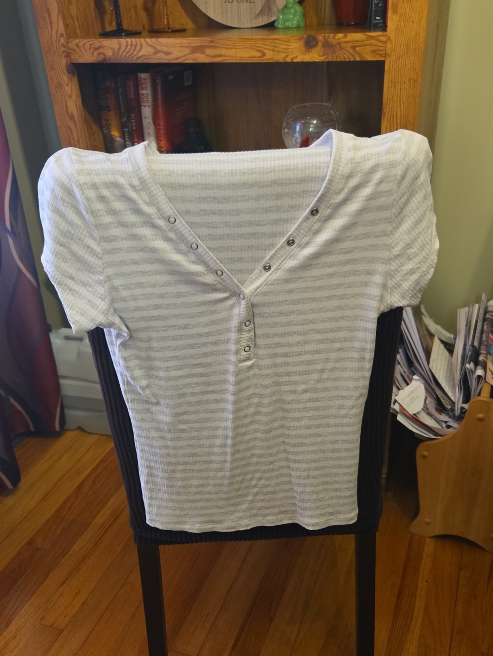 Light Gray Striped V-Neck Women’s Top